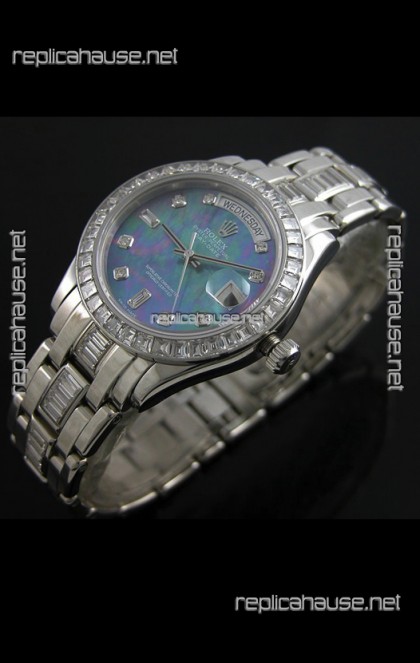 Rolex Oyster Perpetual Day Date Swiss Replica Watch in Blue Mother of Pearl Dial 