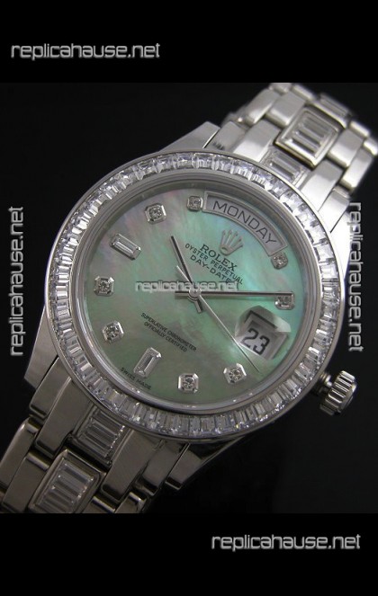 Rolex Oyster Perpetual Day Date Japanese Replica Watch in Green Mother of Pearl Dial 