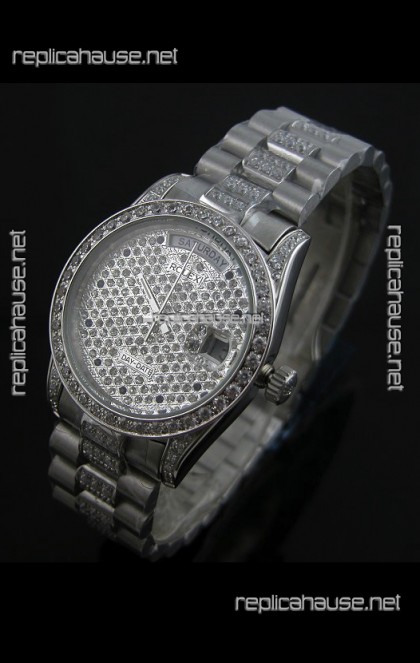 Rolex Day Date Japanese Automatic Replica Watch in Diamonds Dial