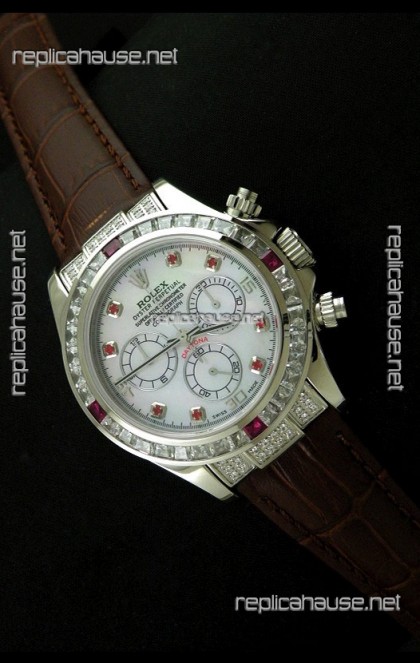 Rolex Oyster Perpetual Cosmograph Daytona Swiss Replica Watch in Brown Strap