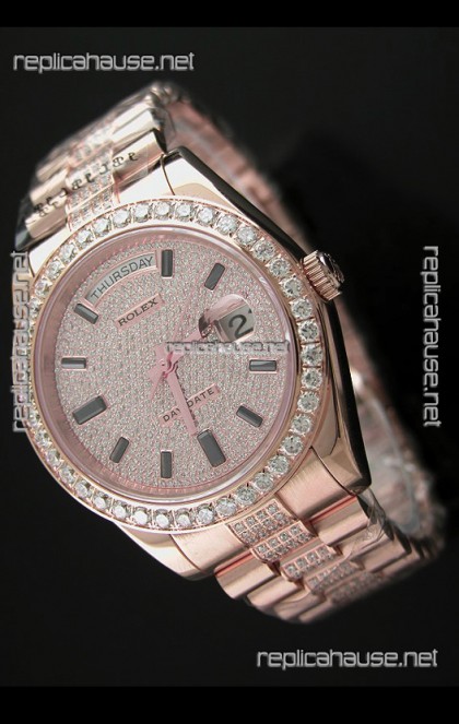 Rolex Day Date Japanese Automatic Rose Gold Watch in Ruby Stick Markers