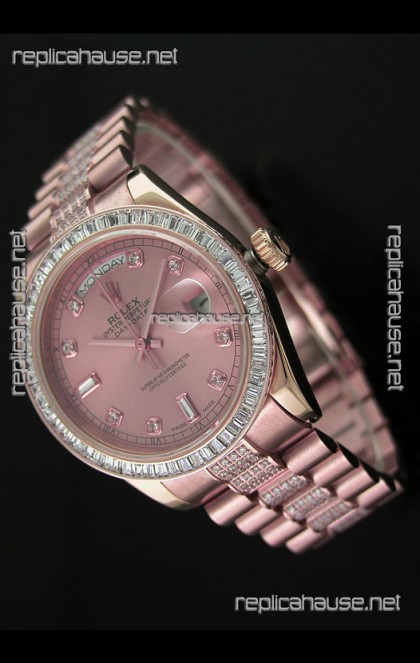 Rolex Oyster Perpetual Day Date Swiss Rose Gold Automatic Watch in Rose Gold Dial