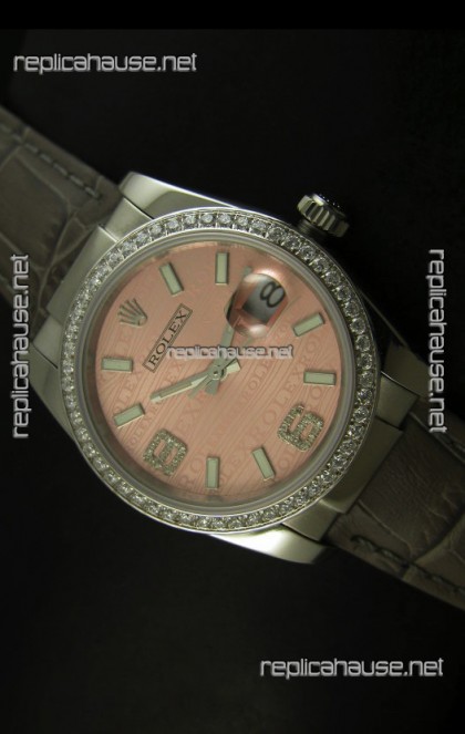 Rolex Replica Datejust Swiss Replica Watch - 37MM - Champange Dial/Grey Strap