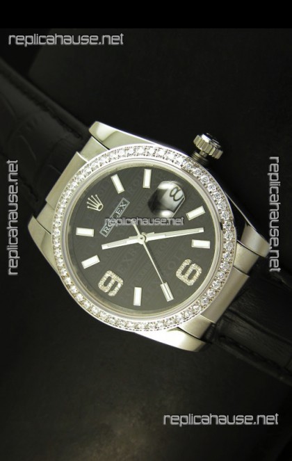 Rolex Replica Datejust Swiss Replica Watch - 37MM - Black Dial/Strap