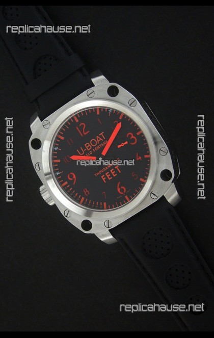 U-Boat Thousands of Feet Swiss Steel Automatic Watch in Red Markers