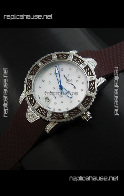 Ulysse Nardin Lady Diver White Starry Night Swiss Automatic Watch in Brown Strap