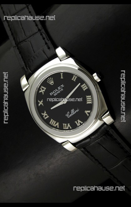 Rolex Cellini Japanese Replica Steel Watch in Black Dial