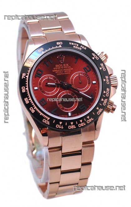 Rolex Daytona Chronograph MonoBloc Cerachrom Bezel Swiss Replica Rose Gold Plated Watch