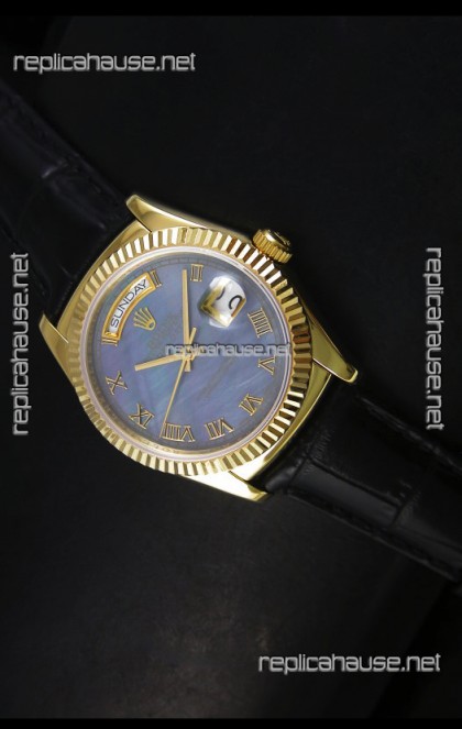 Rolex Day Date 36MM Yellow Gold Swiss Replica Watch - Blue MOP Dial