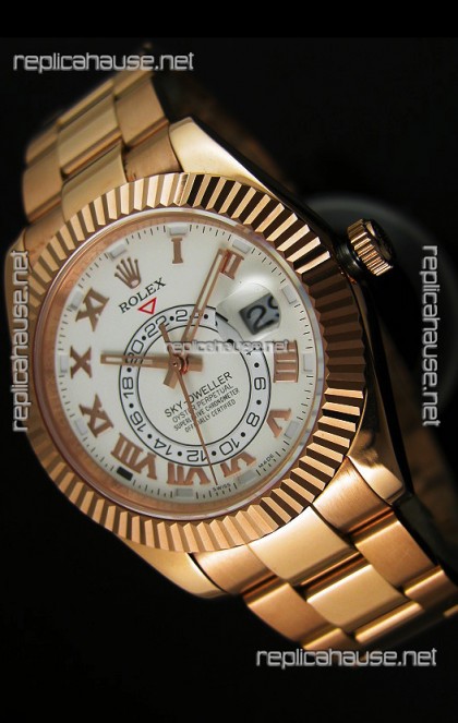 Rolex Sky-Dweller 18K Rose Gold Watch in White Dial Roman Numerals