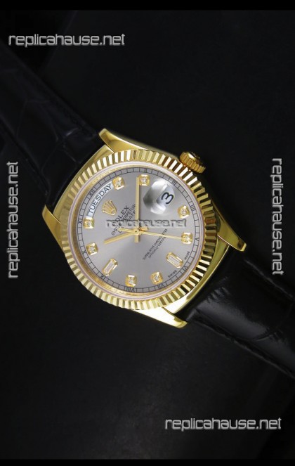 Rolex Day Date 36MM Yellow Gold Swiss Replica Watch - Grey Dial