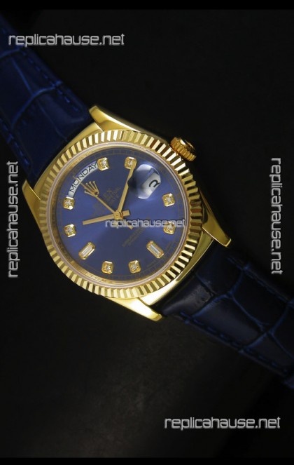 Rolex Day Date 36MM Yellow Gold Swiss Replica Watch - Dark Blue Dial
