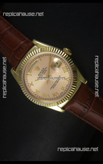 Rolex Day Date 36MM Yellow Gold Swiss Replica Watch - Champange Dial