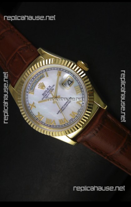 Rolex Day Date 36MM Yellow Gold Swiss Replica Watch - White MOP Dial