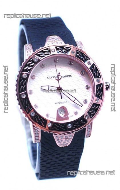 Ulysse Nardin Diver Pink Gold Watch in White Dial