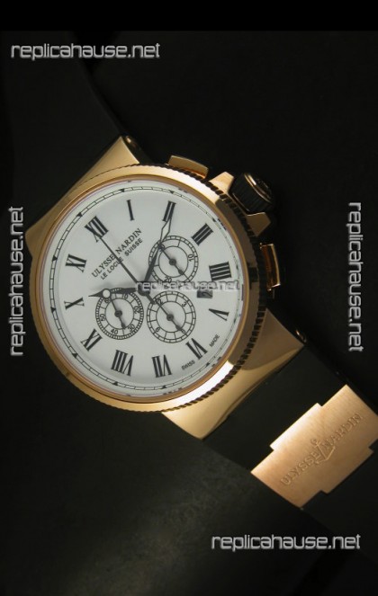 Ulysse Nardin Marine Chronograph Rose Gold White Roman Black Dial - 1:1 Mirror Replica