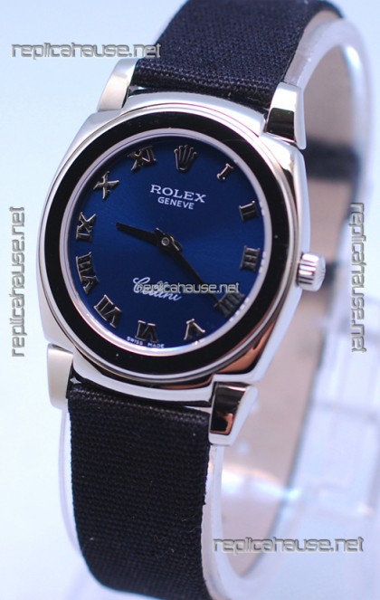 Rolex Cellini Cestello Ladies Swiss Watch in Blue Silver Face