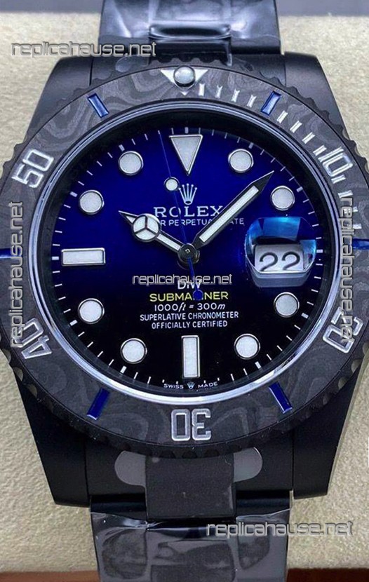 Rolex Submariner DiW Special Edition Watch in DLC Coating Carbon Bezel Blue Dial