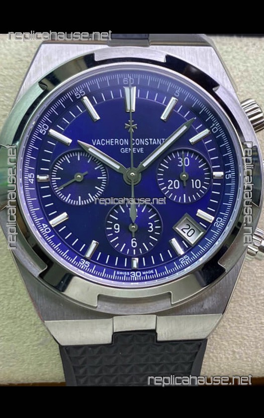 Vacheron Constantin Overseas Chronograph 904L Steel Blue Dial Swiss Replica Watch - Rubber Strap