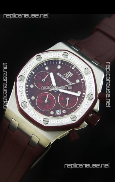 Audemars Piguet Royal Oak Offshore Lady Alinghi Swiss Watch in Maroon Dial