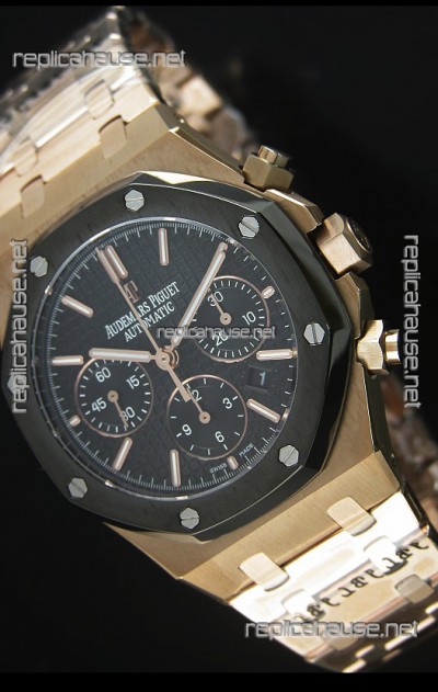Audemars Piguet Royal Oak Rose Gold in Black Textured Ceramic Dial - 1:1 Mirror Replica