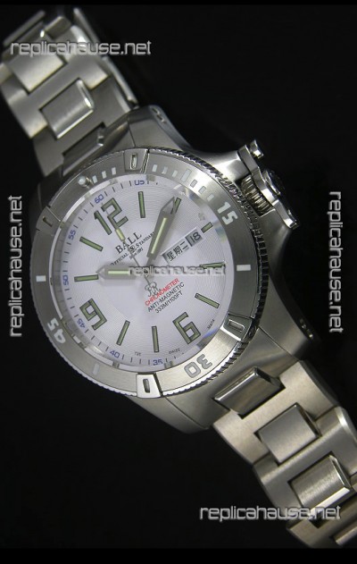 Ball Hydrocarbon Spacemaster Automatic Replica Day Date Watch in White Dial - Original Citizen Movement 