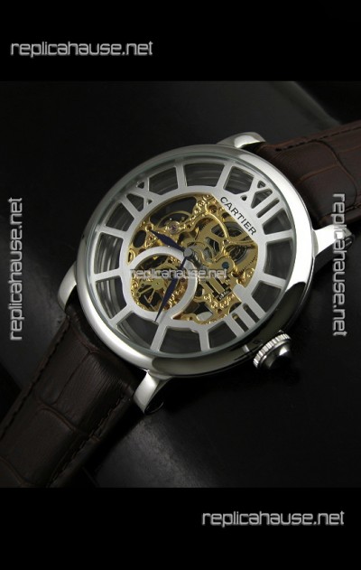 Cartier Ronde de Japanese Replica Watch in Skelton Gold Dial