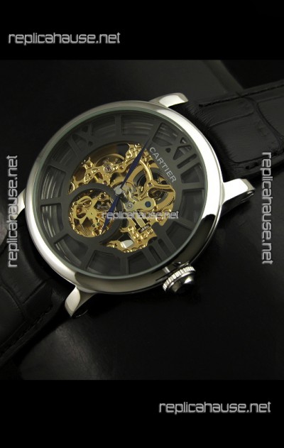 Cartier Ronde de Japanese Replica Watch in Skelton Grey & Gold Dial