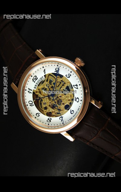 Breguet Classique Japanese Automatic Watch in Gold Skeleton Dial - Arabic Hour Numerals