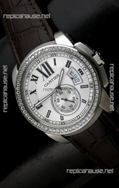 Cartier Calibre de  Japanese Replica Watch in White Dial