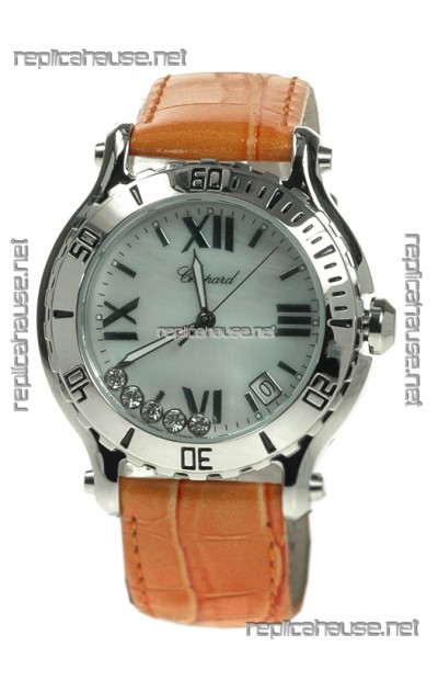 Chopard Happy Sport Diamonds Edition Replica Watch in White Pearl Dial