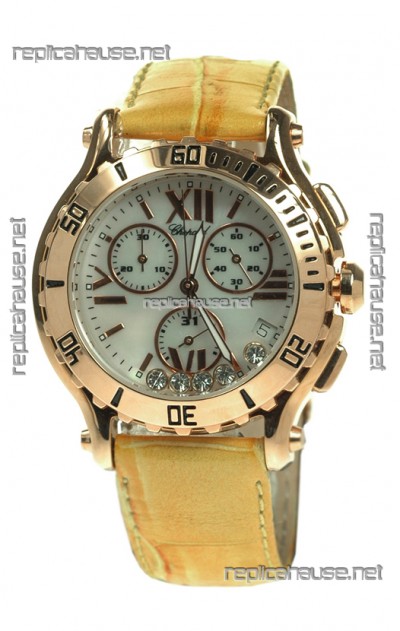 Chopard Happy Sport Diamonds Edition Replica Gold Watch in Yellow Strap