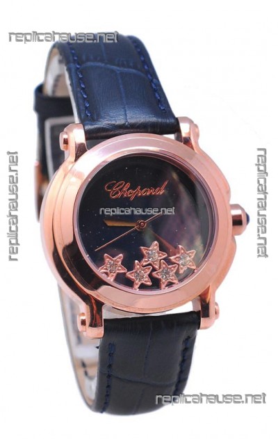 Chopard Happy Sport Star Shaped Diamonds Swiss Rose Gold Watch 