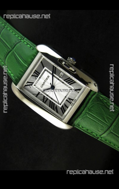 Cartier Tank Ladies Replica Watch in Steel Case/Green Strap