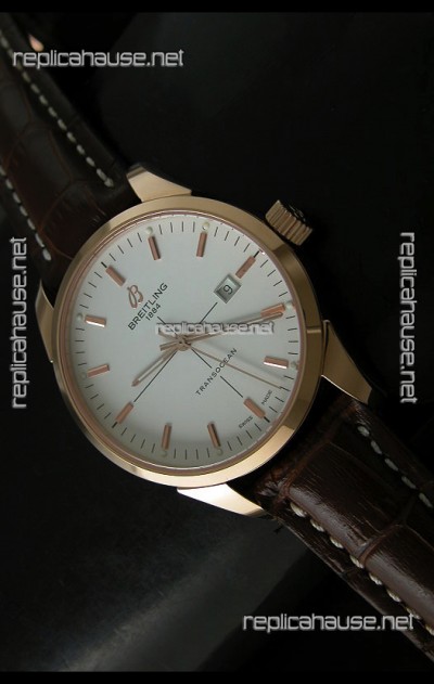 Breitling Transocean Rose Gold White Dial Swiss Watch