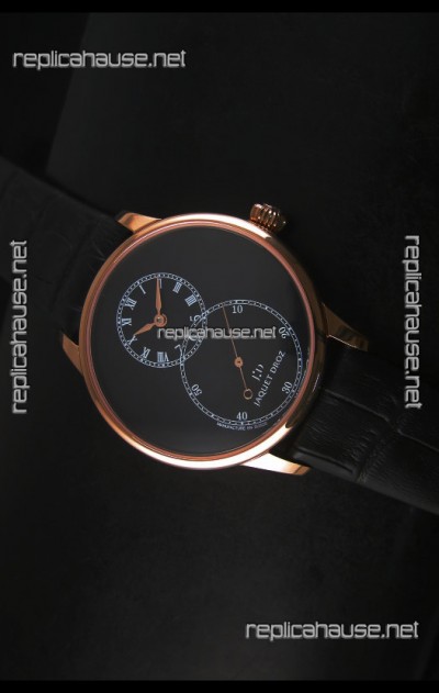 Jaquet Droz Grande Seconde Black Enamel Stainless Rose Gold Case in Black Dial