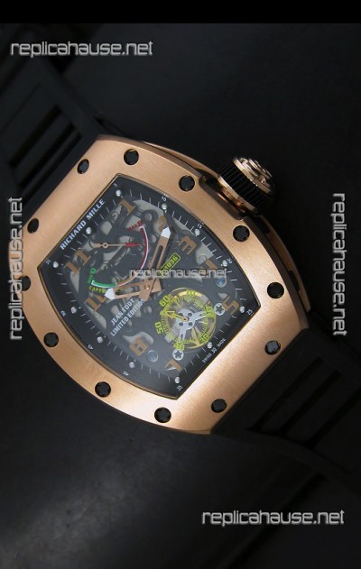 Richard Mille RM002 Power Reserve Tourbillon Swiss Replica Watch in Pink Gold Case 