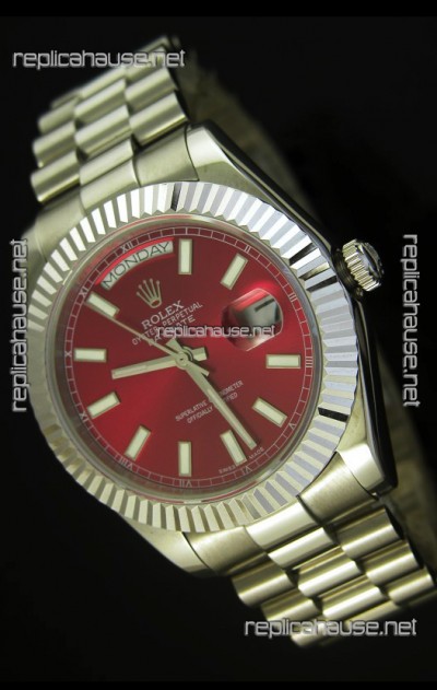 Rolex Day Date II 41MM Swiss Replica Watch - Red Dial - 1:1 Mirror Replica Watch 
