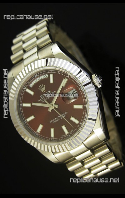 Rolex Day Date II 41MM Swiss Replica Watch - Brown Dial - 1:1 Mirror Replica Watch 