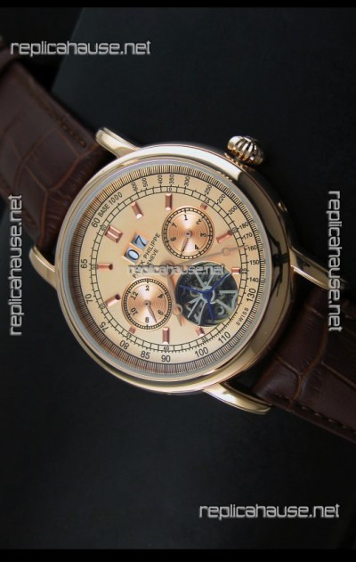 Patek Philippe Complications Tourbillon Japanese Replica Watch in Pink Gold