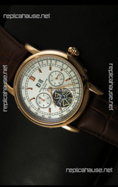 Patek Philippe Complications Tourbillon Japanese Replica Watch in Pink Gold