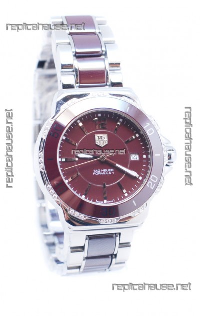 Tag Heuer Formula 1 Quartz Brown Ceramic Diamonds Bezel Watch