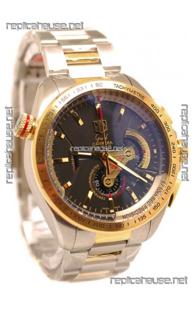 Tag Heuer Grand Carrera Calibre 36 Japanese Replica Two Tone Gold Watch in Black Dial