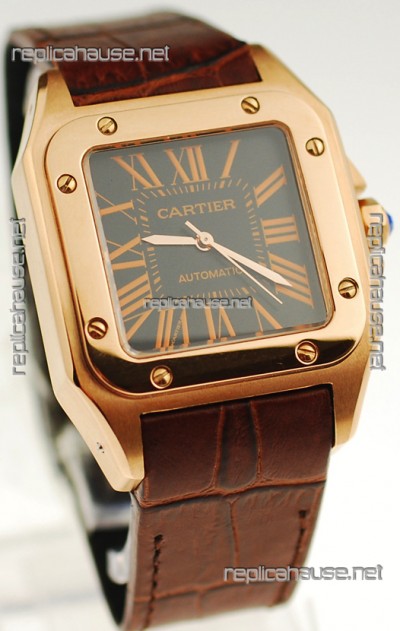 Cartier Santos 100 Swiss Replica Gold Automatic Watch