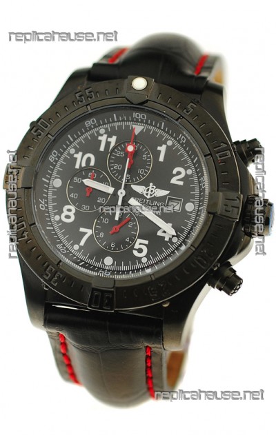 Breitling Chronograph Chronometre Japanese Replica PVD Watch in Black Strap