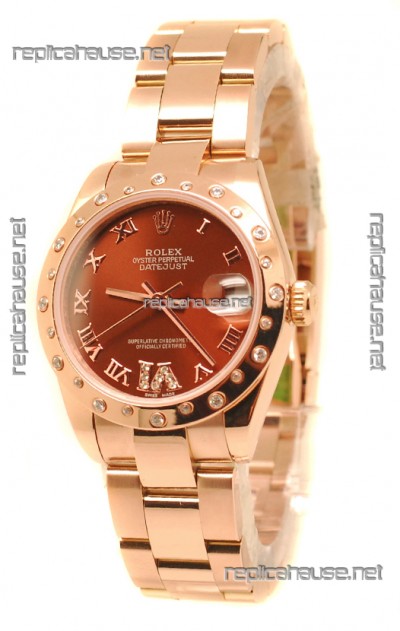 Rolex Datejust Japanese Replica Rose Gold Watch in Brown Dial  - 36MM