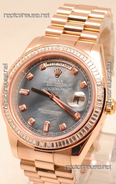 Rolex Day Date II Rose Gold Japanese Watch in Pearl Dial 