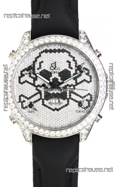 Jacob & Co. The Five Time Zone Skeleton Swiss Replica Watch in Diamonds