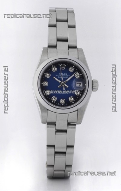 Rolex DateJust - Silver Lady's Swiss Replica Watch in Dark Blue Dial