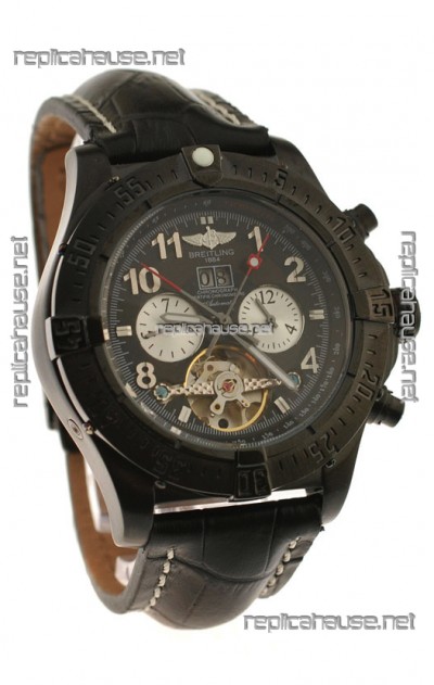 Breitling Chronometre Tourbillon Japanese Replica Watch in Black Dial
